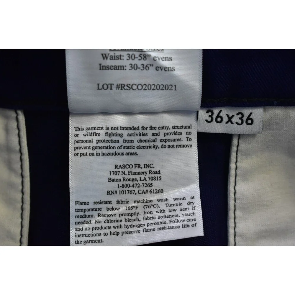 Rasco FR4150 Whipcord Flame Resistant FR Pants Navy Blue Uniform Mens 36x36Opens - Picture 11 of 12